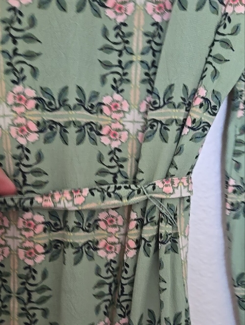 LOFT Sage Green Floral Long-Sleeve Wrap Lined Dress Cottagecore Rodeo Festival - Picture 8 of 9